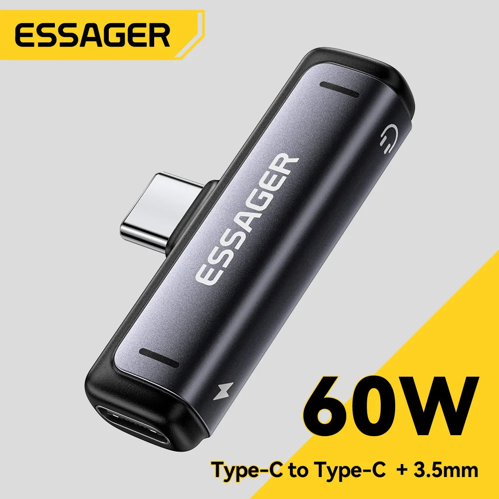 Essager 2-in-1 USB Type C Adapter 60W Charging & Audio Output Converter for MacBook iPhone Xiaomi USB-C to 3.5mm Headphone Jack