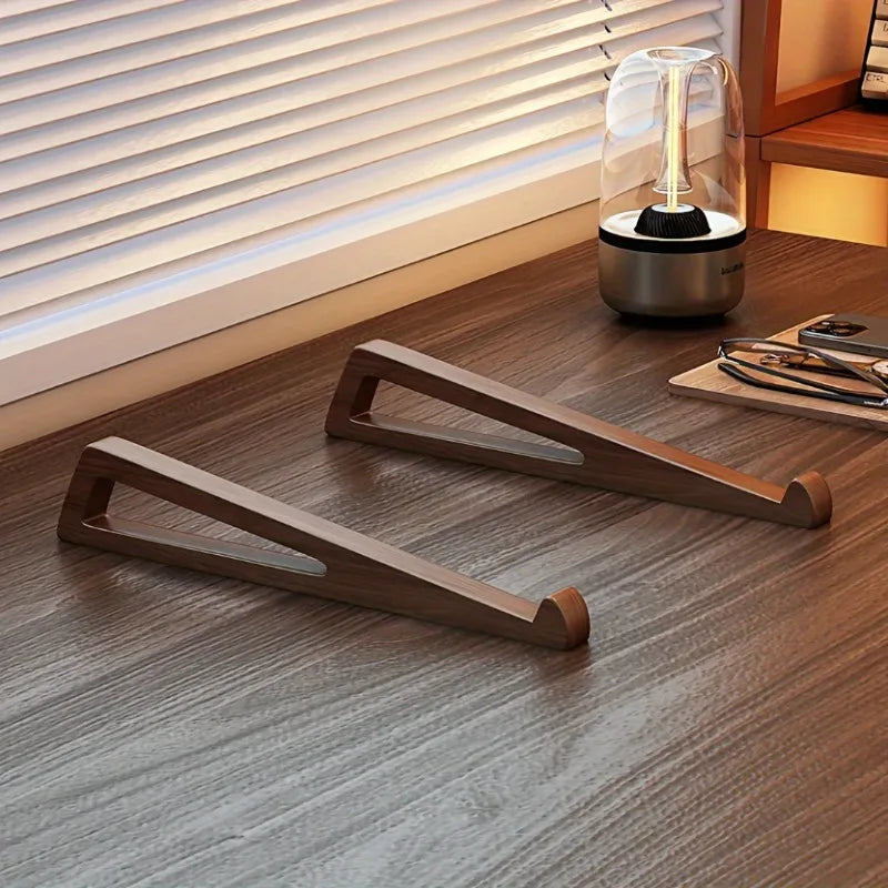 Foldable Portable Wooden Laptop Stand, Triangular Ventilation Cooling Design, 12 Adjustable Angle Ergonomic Desk Accessory