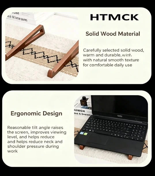 Foldable Portable Wooden Laptop Stand, Triangular Ventilation Cooling Design, 12 Adjustable Angle Ergonomic Desk Accessory