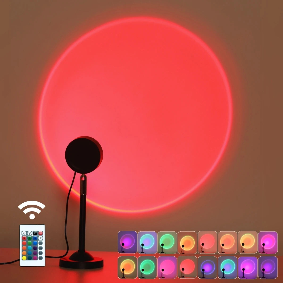 1pc 16 Color LED Sunset Projection Light, Remote Control, USB Power Supply, Bedroom, Party, Decorative Night Light