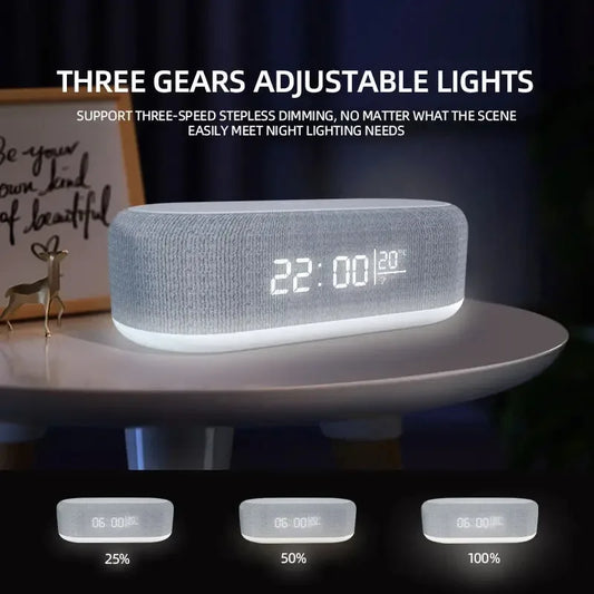 Wireless Chargers Pad Phone Alarm Bedroom Lamp Night Light Desktop Clock Thermometer For iPhone 15 14 Samsung Fast Charging Dock