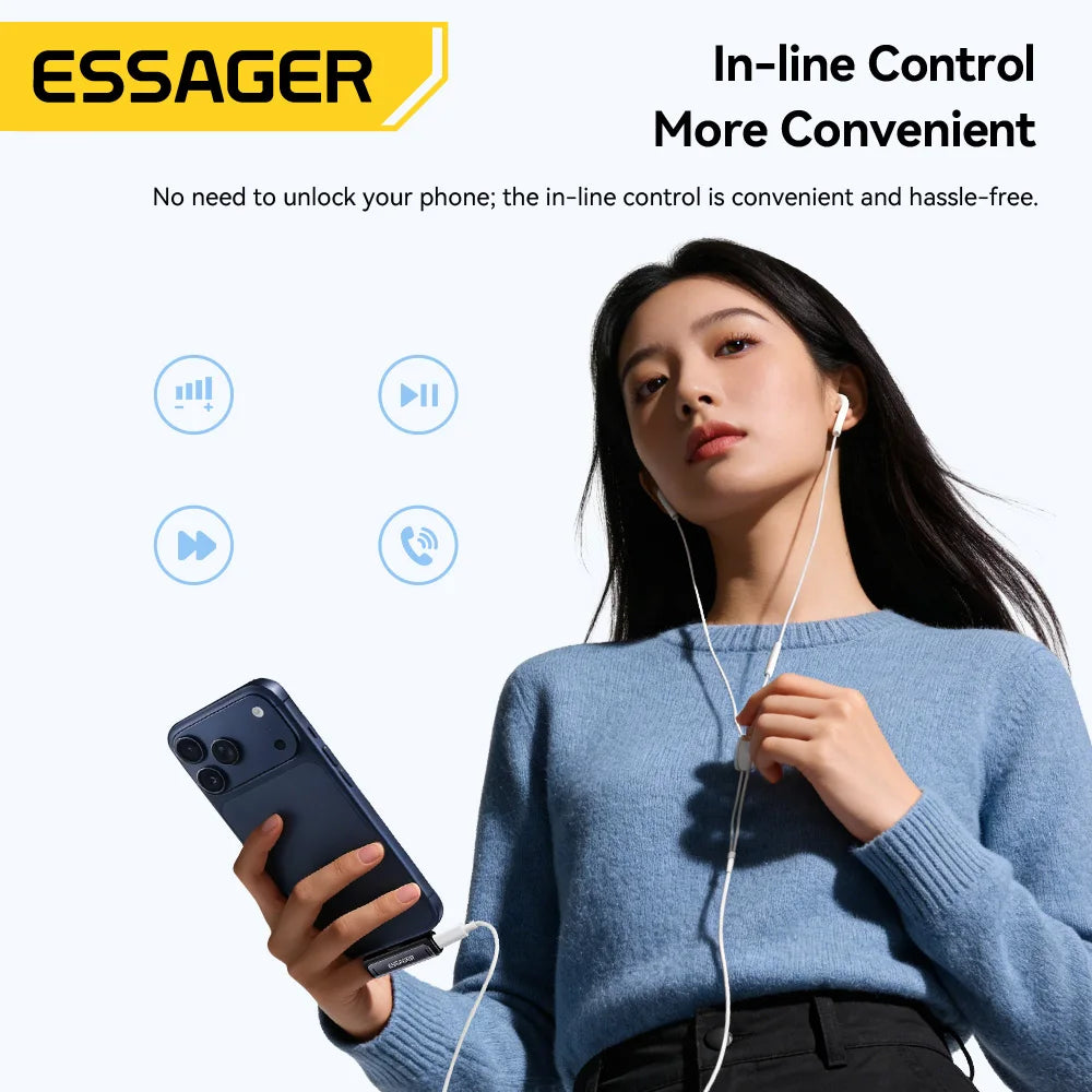 Essager 2-in-1 USB Type C Adapter 60W Charging & Audio Output Converter for MacBook iPhone Xiaomi USB-C to 3.5mm Headphone Jack