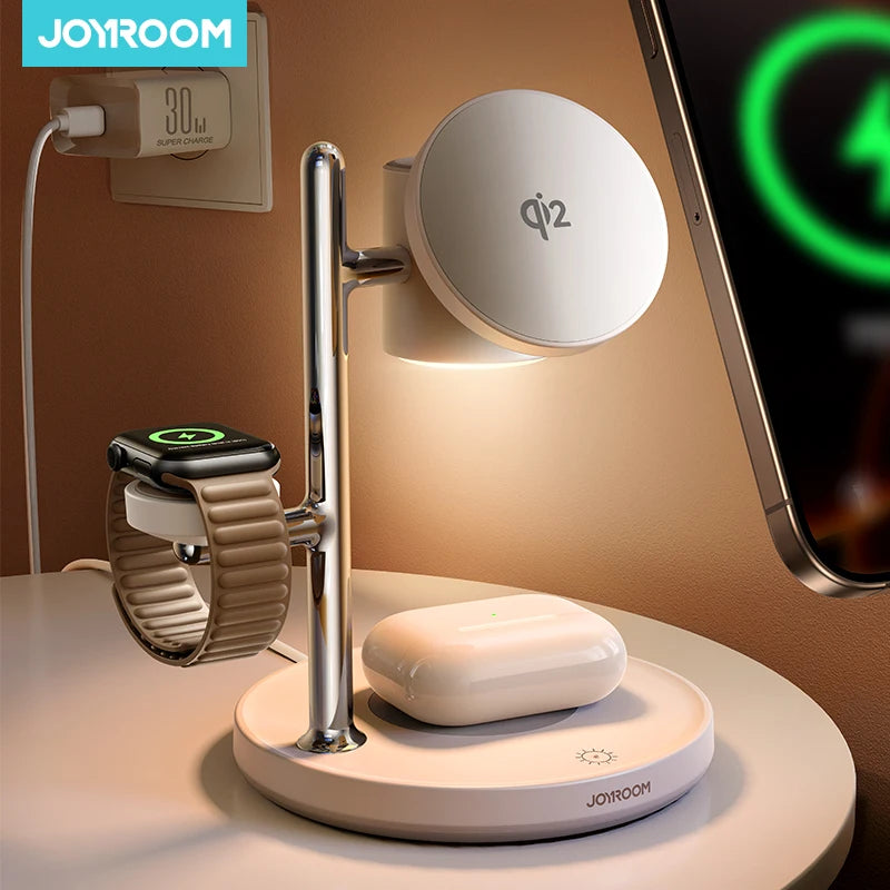 Joyroom Qi2 Magnetic Charging Station for Apple Fast Wireless Charger for iPhone 17 16 15 Pro Max for iWatch for AirPods JR-W23