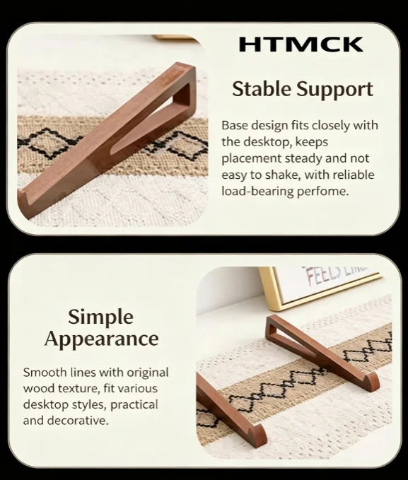 Foldable Portable Wooden Laptop Stand, Triangular Ventilation Cooling Design, 12 Adjustable Angle Ergonomic Desk Accessory