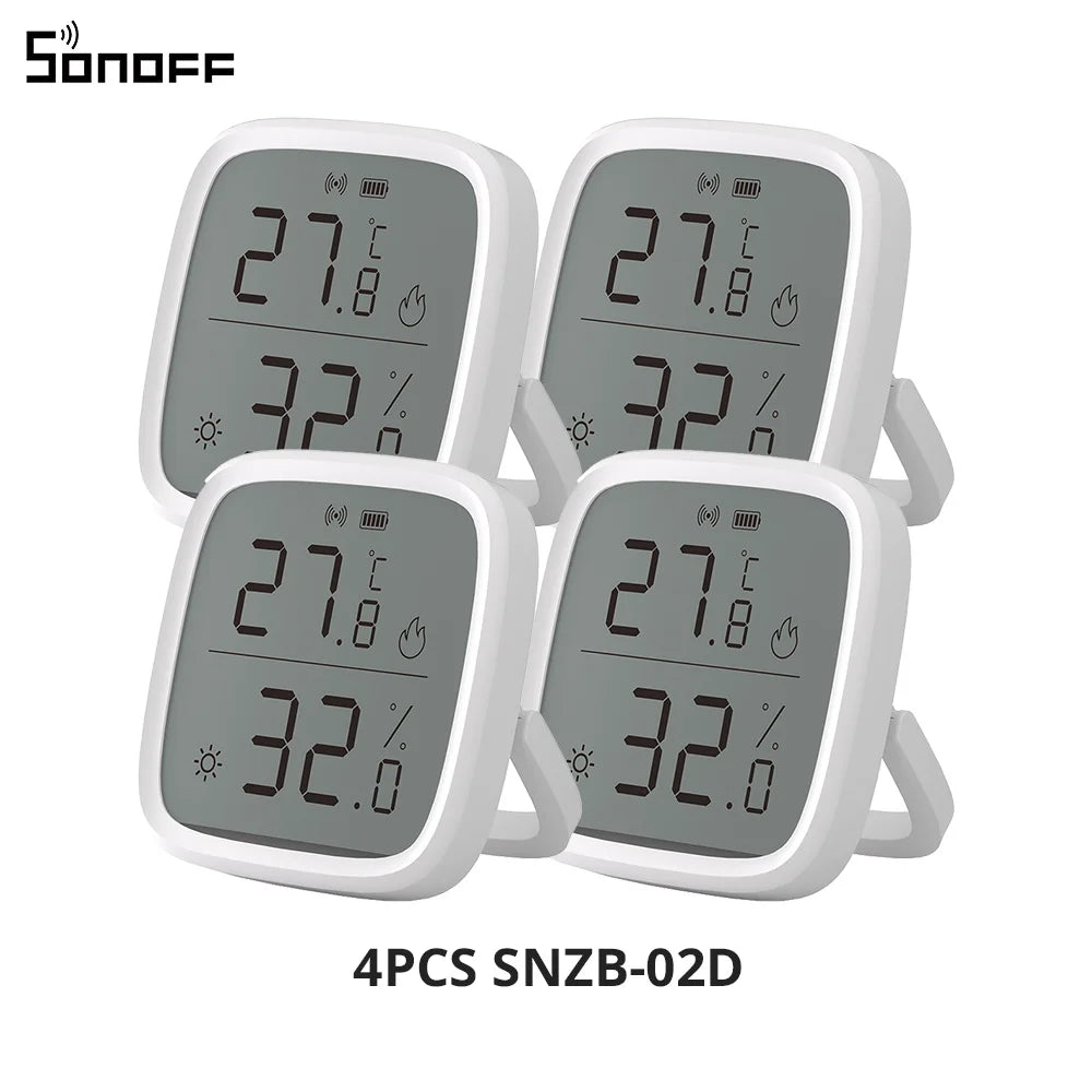 1-4PCS SONOFF SNZB-02D Zigbee LCD Digital Thermometer Smart Temperature Humidity Sensor APP Monitoring Work with Alexa Google