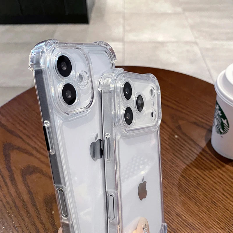 Luxury Shockproof Clear Phone Case For iPhone 17 16 15 14 13 12 11 Pro X XR XS Max Plus Air Soft Transparent Bumper Cases Cover