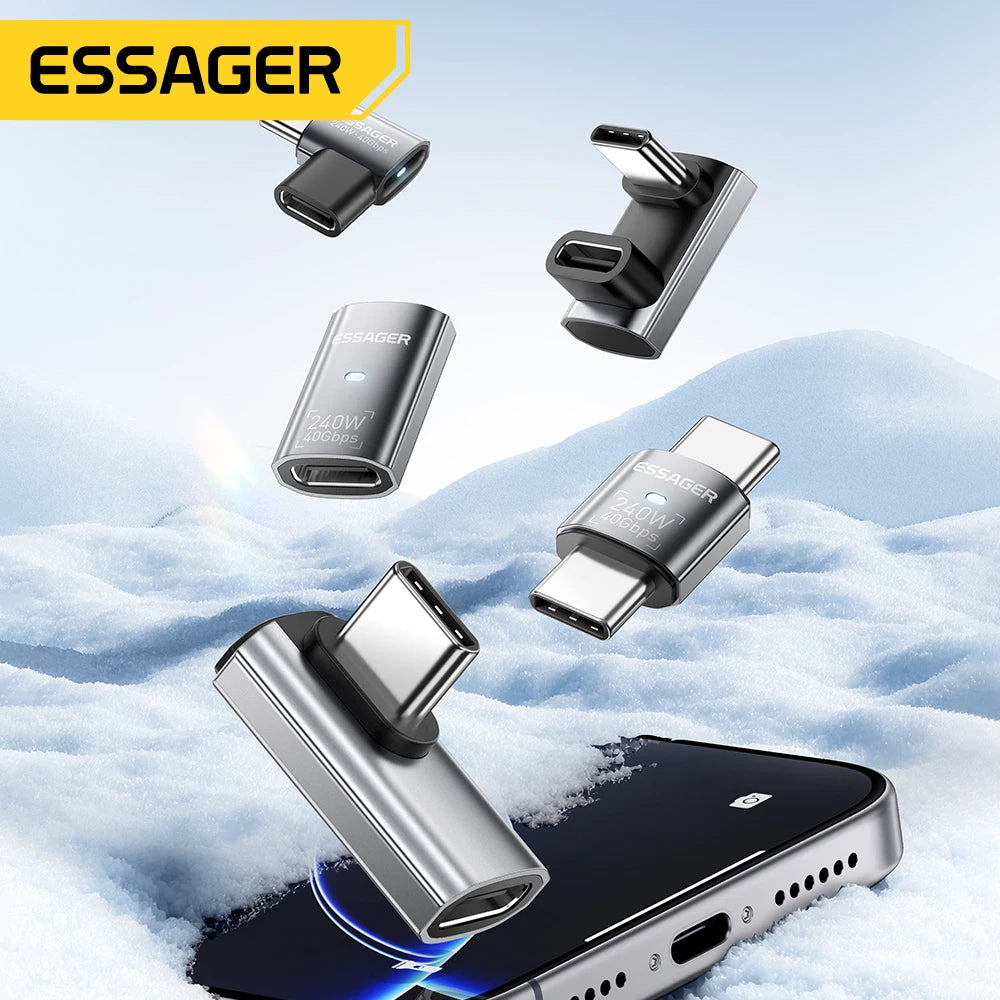 Essager USB4.0 40Gbps OTG Adapter 240W Fast Charging Converter 90 Degree USB Type C Data Adapter For Phone Macbook Laptop 8K60Hz