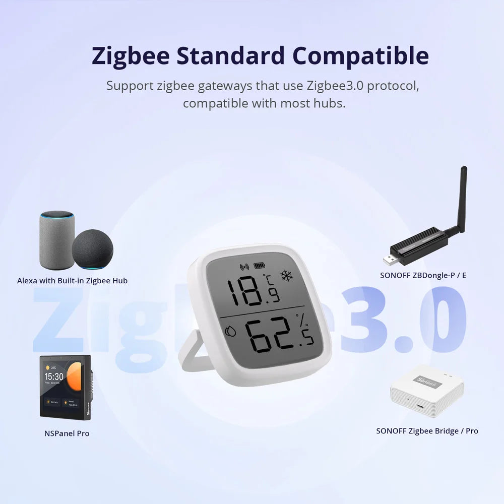 1-4PCS SONOFF SNZB-02D Zigbee LCD Digital Thermometer Smart Temperature Humidity Sensor APP Monitoring Work with Alexa Google