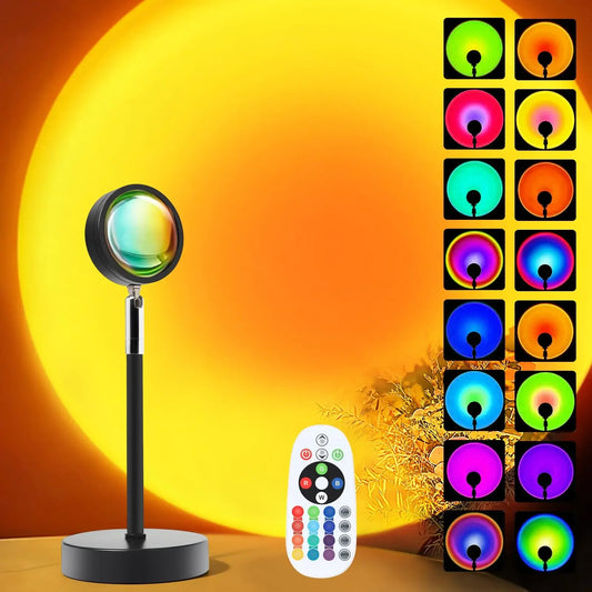 LED Sunset Lamp RGB, Mini USB Projector Light Remote Control for Bedroom Bedside Photography Home Party Gift Decor Table