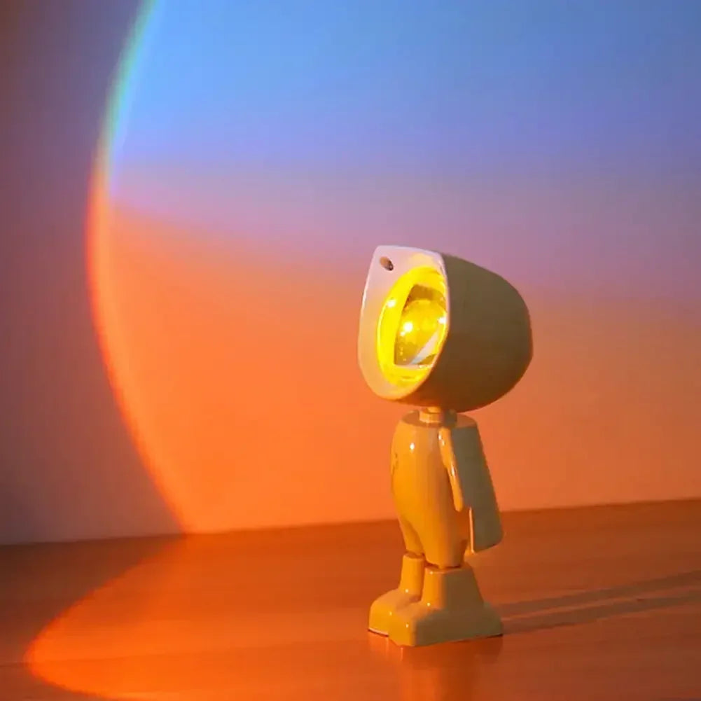 GGbingo Rechargeable Astronaut Robot Rainbow Projection Sun Lamp Table Night Light Sunset Lamp Dimming Bedroom Atmosphere Light