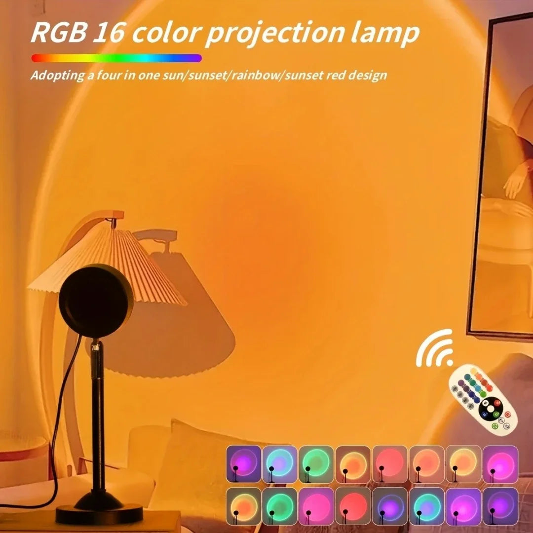 LED Sunset Lamp RGB, Mini USB Projector Light Remote Control for Bedroom Bedside Photography Home Party Gift Decor Table