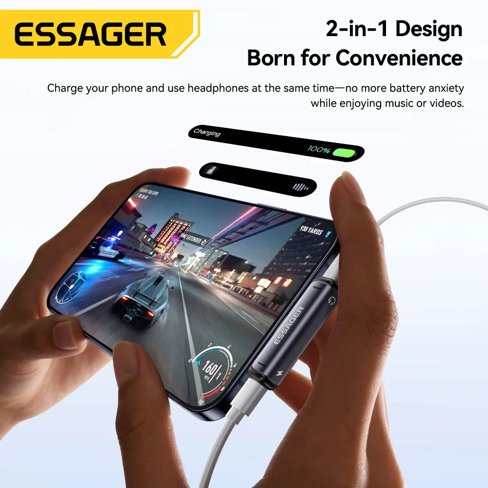 Essager 2-in-1 USB Type C Adapter 60W Charging & Audio Output Converter for MacBook iPhone Xiaomi  USB-C to 3.5mm Headphone Jack