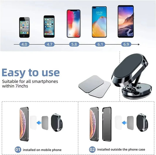 Magnetic Car Phone Holder Magnet Phone Bracket Foldable Dashboard Stand 360-degree Rotatable Navigation Holder Car Accessories