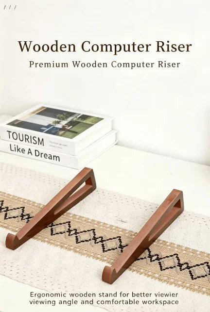 Foldable Portable Wooden Laptop Stand, Triangular Ventilation Cooling Design, 12 Adjustable Angle Ergonomic Desk Accessory