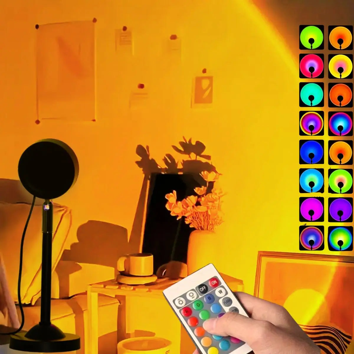 1pc 16 Color LED Sunset Projection Light, Remote Control, USB Power Supply, Bedroom, Party, Decorative Night Light
