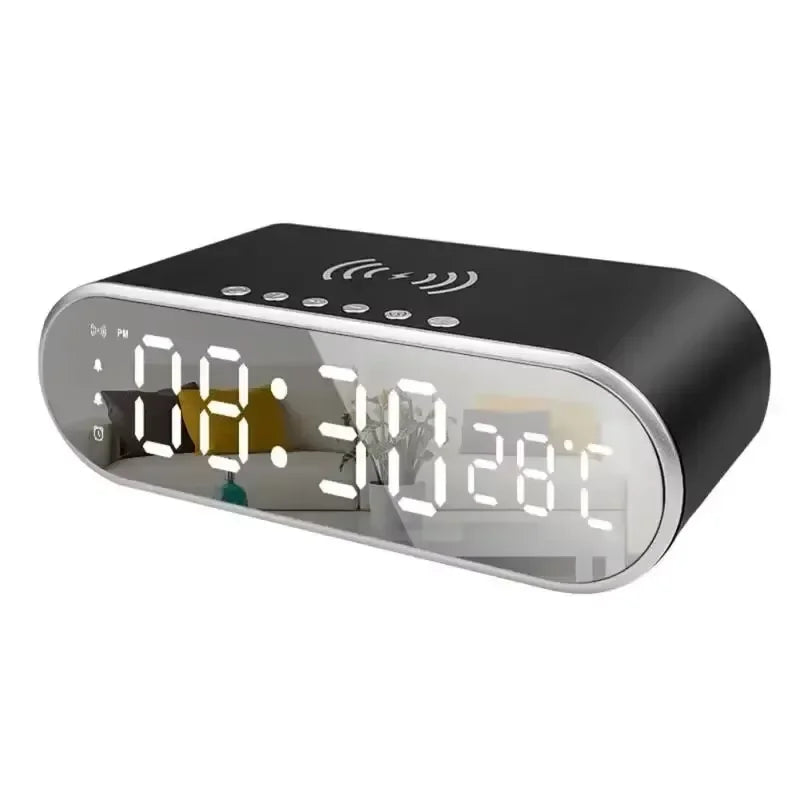Wireless Chargers Pad Phone Alarm Bedroom Lamp Night Light Desktop Clock Thermometer For iPhone 15 14 Samsung Fast Charging Dock