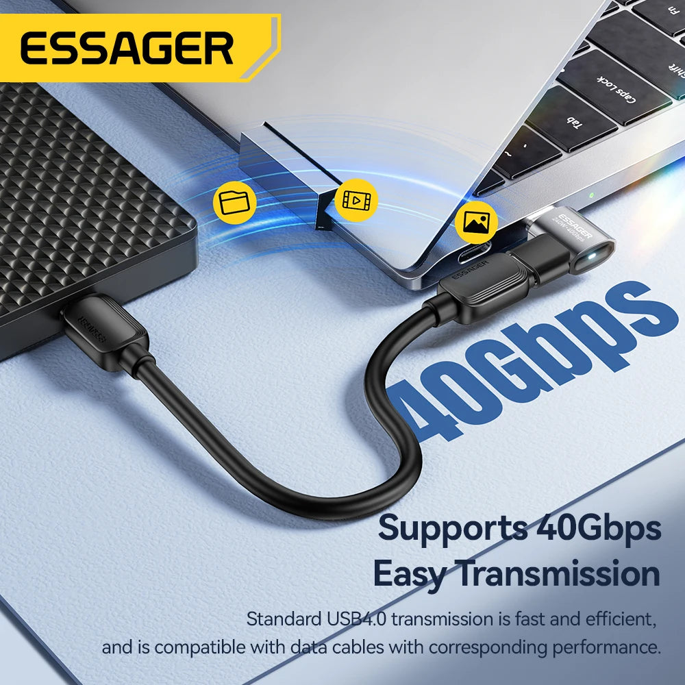 Essager USB4.0 40Gbps OTG Adapter 240W Fast Charging Converter 90 Degree USB Type C Data Adapter For Phone Macbook Laptop 8K60Hz